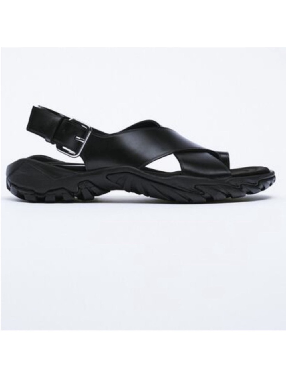 10. Zara Vibram soled leather sandals lug trek black urban city - Picture 5 of 12